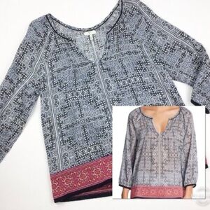 Joie Cherree Printed Embroidered Blouse Size Medium 100% Cotton